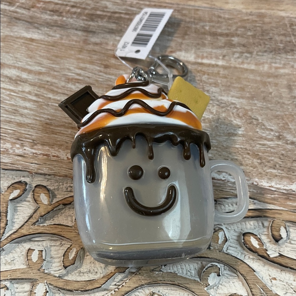 Bath & Body Works Gray Mug Keychain with Chocolate and Orange Accents